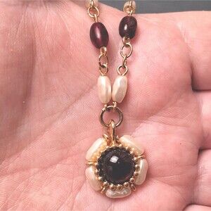 Vintage Napier Garnet Glass Necklace Baroque Pearl Flower